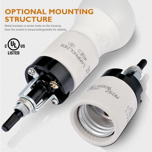 E26 Porcelain Lamp Socket with Rotary Knob Switch - High Temperature Resistance, UL Listed, 250V 250W for Safe Lighting Replacements (1 Pack) in Saudi Arabia