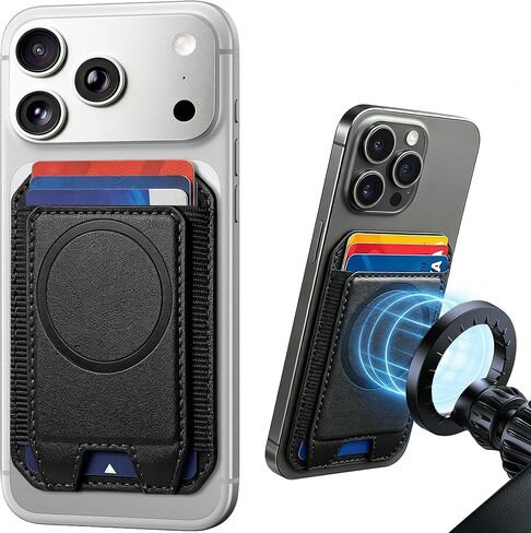 For MagSafe Wallet silm with stand, Magnetic Wallet for iPhone 16/15/14/13/12 series, 7 Cards Holder, Magnetic Phone Wallets, Leather Minimalist Slim RFID for iPhone Wallets, Black in Saudi Arabia