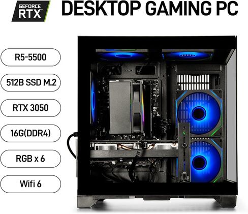 Gaming PC Desktop Computer - Ryzen 5 5600, Radeon RX 6500XT 4GB, 16GB DDR4 RAM, 1TB NVME SSD, Prebuilt Tower Computer (White) in Kuwait