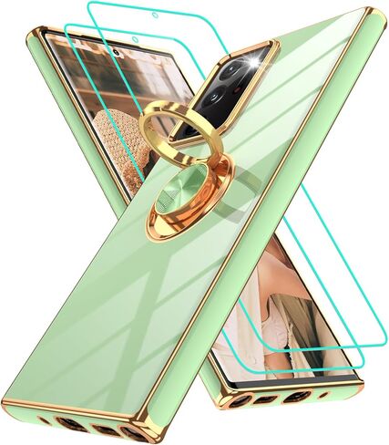 بالنسبة إلى Samsung Galaxy S22 Ultra Case: مع حامي شاشة 2pcs ، 360 درجة ، فإن حامل حلقة الدوران مغناطيسي ، وغطاء غلاف واقٍ من الصدمات الذهب الناعم لـ S22 Ultra ، الأسود in Kuwait