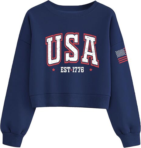 الولايات المتحدة الأمريكية البلوز المرأة اقتصاص 4th من يوليو البلوز العلم الأمريكي Crewneck بلوزات الوطنية مضلع تنحنح المحاصيل القمم in Kuwait
