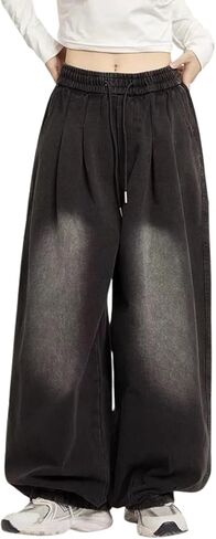 Cargo Pants for Women Men Baggy Jeans High Waisted Wide Leg Drawstring Pants with Pockets Grunge Streetwear in Kuwait