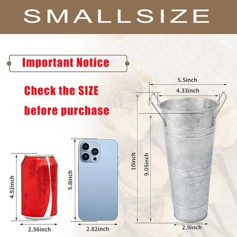 FGGHFT 8 Pcs 10 Inch Large Galvanized Metal Vases Farmhouse French Flower Bucket Vases for Cut Flowers for Home D in Kuwait