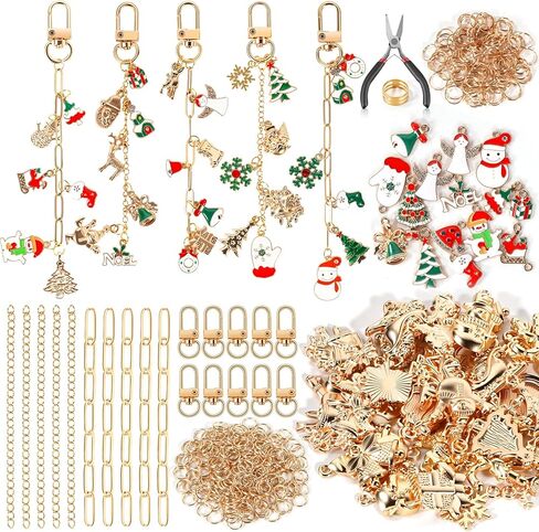 Lokuc 364 Pcs Christmas Keychain Making Kit - DIY Bag Charm Kit with Box, 41 Charms, 10 Keychain Clips, Jewelry Pliers, Key Rings and Jump Rings - Keychains Making Supplies Gift for Adults in Saudi Arabia