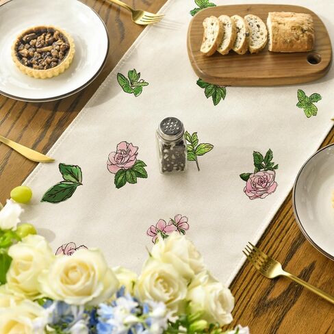 Artoid Mode Horse Pink Roses Mint Leaves Kentucky Table Runner, Festival Sports Holiday Kitchen Dining Table Decoration for Home Party Decor 13x72 Inch in Saudi Arabia