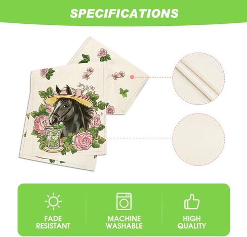 Artoid Mode Horse Pink Roses Mint Leaves Kentucky Table Runner, Festival Sports Holiday Kitchen Dining Table Decoration for Home Party Decor 13x72 Inch in Saudi Arabia