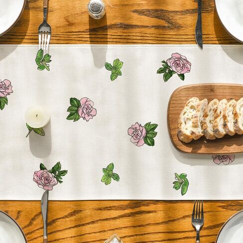 Artoid Mode Horse Pink Roses Mint Leaves Kentucky Table Runner, Festival Sports Holiday Kitchen Dining Table Decoration for Home Party Decor 13x72 Inch in Saudi Arabia