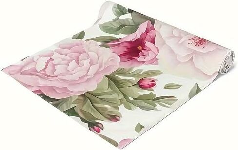 Floral Table Runner, Pink Peony Pattern, Elegant Dining Table Decor，13*72in in Saudi Arabia