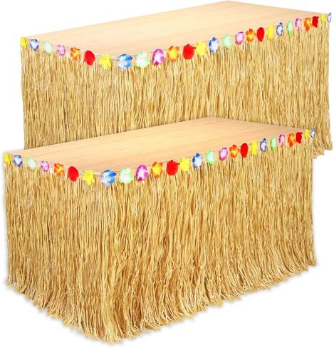 2 Pack Table Skirt Luau Party Decorations, Flower 53.2" X 29.5" Grass Table Skirts for Luau Party Summer Tropical Hawaiian Party Decorations (A-2 Pack) in Saudi Arabia