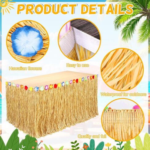 2 Pack Table Skirt Luau Party Decorations, Flower 53.2" X 29.5" Grass Table Skirts for Luau Party Summer Tropical Hawaiian Party Decorations (A-2 Pack) in Saudi Arabia
