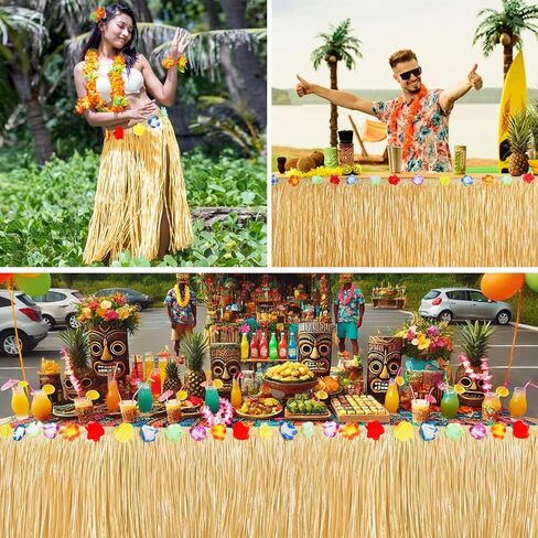 2 Pack Table Skirt Luau Party Decorations, Flower 53.2" X 29.5" Grass Table Skirts for Luau Party Summer Tropical Hawaiian Party Decorations (A-2 Pack) in Saudi Arabia