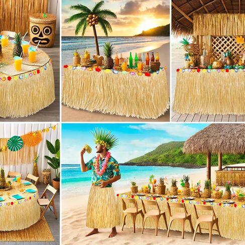 2 Pack Table Skirt Luau Party Decorations, Flower 53.2" X 29.5" Grass Table Skirts for Luau Party Summer Tropical Hawaiian Party Decorations (A-2 Pack) in Saudi Arabia