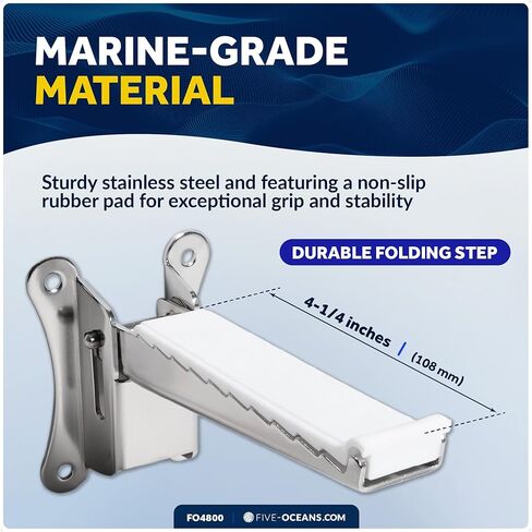 Five Oceans Folding Step, Folding Mast Step - Stainless Steel with Rubber Pad for Secure and Safe Access, 4-1/4 Inch (108mm) Step Length - Ideal for Marine Use - FO4800 in Saudi Arabia
