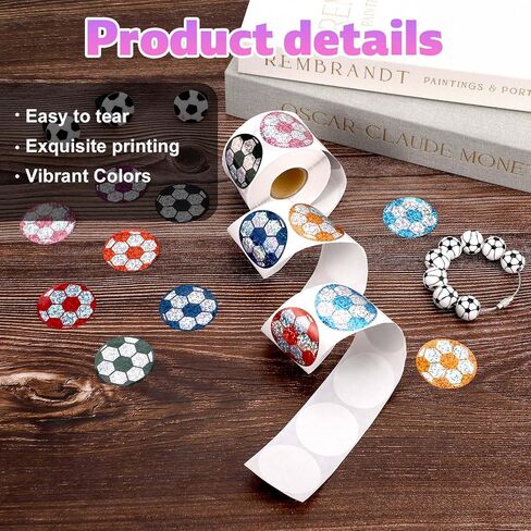 Penitue 500pcs Soccer Stickers, 0.98in/2.5cm Multi-Color Holographic Kids Football Decals Sports Ball Stickers Rolls Gifts for Laptop Phone Case Scrapbook Water Bottles in Saudi Arabia