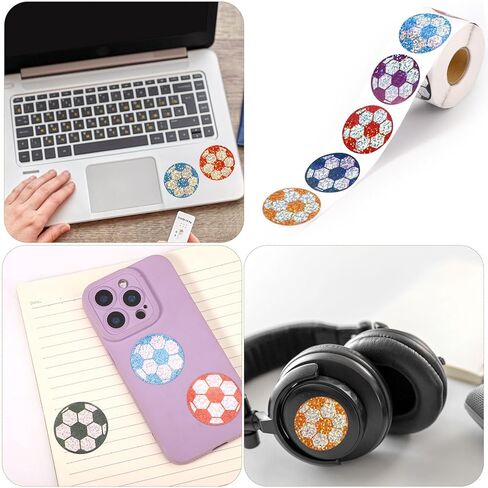 Penitue 500pcs Soccer Stickers, 0.98in/2.5cm Multi-Color Holographic Kids Football Decals Sports Ball Stickers Rolls Gifts for Laptop Phone Case Scrapbook Water Bottles in Saudi Arabia