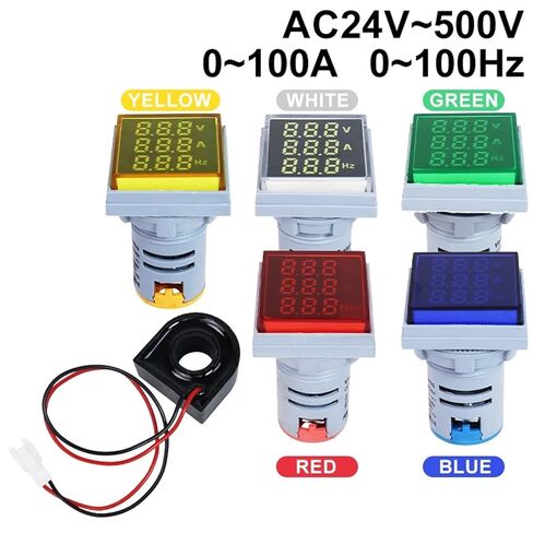 Square LED Digital Voltmeter Ammeter Meter AC24-500V Frequency Combo Signal Light Indicator Tester 1Pcs(Green) in Saudi Arabia