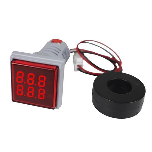 Mini Dual Display LED Digital Voltmeter Ammeter AC 60-500V 1-100A Signal Light 22mm AD16-22 1Pcs(RED) in Saudi Arabia