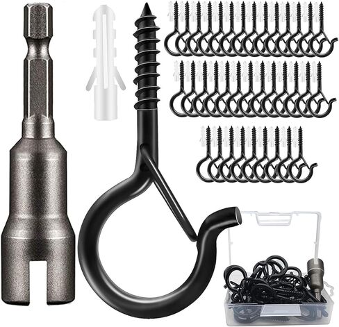 22 Pack Screw Hooks for Hanging Outdoor String Lights, Heavy Duty 2.2 Inch Black Q-Hanger Hanging Christmas Lights, Plants Include 1 Wing Nut Driver, Wall Wood Ceiling Deck Mount in Saudi Arabia