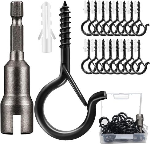 22 Pack Screw Hooks for Hanging Outdoor String Lights, Heavy Duty 2.2 Inch Black Q-Hanger Hanging Christmas Lights, Plants Include 1 Wing Nut Driver, Wall Wood Ceiling Deck Mount in Saudi Arabia