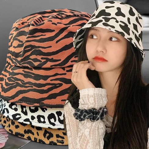 Reversible Leopard Bucket Hats for Women Polyester Fisherman Cap Packable Cheetah Sun Hat for Women and Men in Saudi Arabia