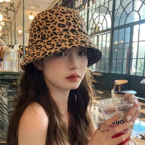 Reversible Leopard Bucket Hats for Women Polyester Fisherman Cap Packable Cheetah Sun Hat for Women and Men in Saudi Arabia