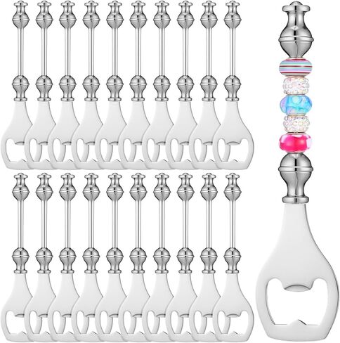 20pcs Beadable Beer Opener Reusable Bottle Opener Decorative for Bartenders DIY Flat Beer Bottle Openers Beaded Bottles Openers DIY Bead Metal Silver Wine Stoppers for Crafts Fall Bar Party Favor in Saudi Arabia