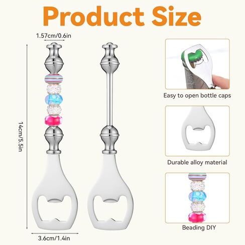 20pcs Beadable Beer Opener Reusable Bottle Opener Decorative for Bartenders DIY Flat Beer Bottle Openers Beaded Bottles Openers DIY Bead Metal Silver Wine Stoppers for Crafts Fall Bar Party Favor in Saudi Arabia
