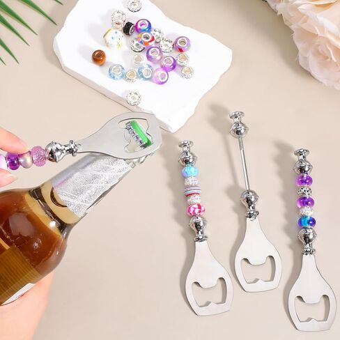 20pcs Beadable Beer Opener Reusable Bottle Opener Decorative for Bartenders DIY Flat Beer Bottle Openers Beaded Bottles Openers DIY Bead Metal Silver Wine Stoppers for Crafts Fall Bar Party Favor in Saudi Arabia