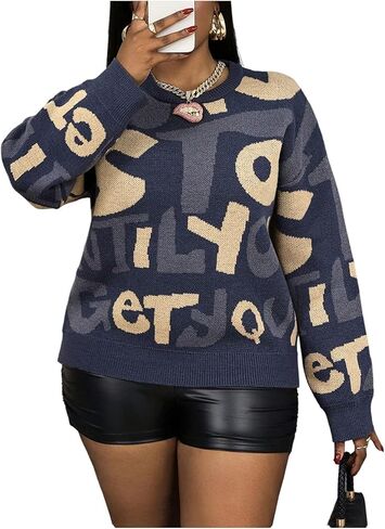 RoseSeek Women's Letter Graphic Sweaters Crew Neck Long Sleeve Pullover Sweater Jumpers in Saudi Arabia