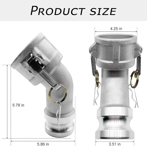 SAFBY Aluminum Type DA Camlock Fitting, 45° Elbow, 3" Female x 3" Male (DA45-30-AL)， Industrial-Grade Liquid Transfer Coupling for Petroleum, Chemicals & Water in Saudi Arabia