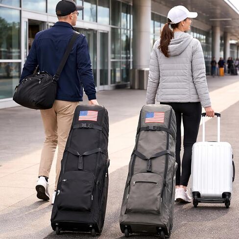 حقيبة سفر Japard Golf لشركات الطيران مصنوعة من قماش أكسفورد شديد التحمل 1200D، وسادة ممتصة للصدمات بسمك 11 مم، تصميم العلم الأمريكي، حقيبة جولف مبطنة بعجلات سوداء in Kuwait