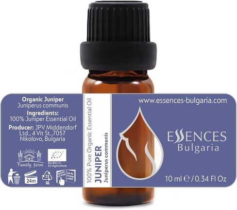 Essences Bulgaria Organic Juniper Essential Oil 1/3 Fl Oz | 10ml | Juniperus communis | 100% Pure and Natural | Undiluted | Therapeutic Grade | Family Owned Farm | Steam-Distilled | Non-GMO | Vegan in Saudi Arabia