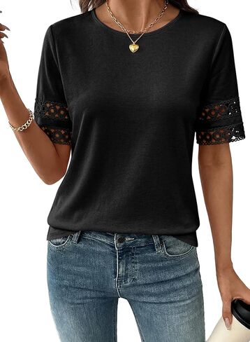 SHEWIN Womens T Shirts Crewneck Hollow Out Short Sleeve Blouses Tee Summer Tops for Women 2026 in Saudi Arabia