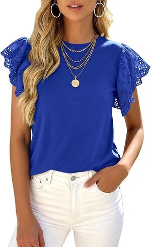 PRETTYGARDEN Womens Tops Dressy Casual Hollow Out Short Sleeve Summer Basic Tees 2026 Crewneck T Shirts Trendy Work Blouse in Saudi Arabia