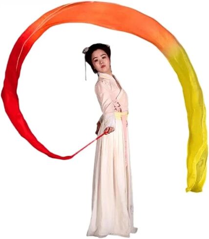 Streamer with Rods 400X45cm Dance Streamer 100% Real Silk Ribbon Dancer Wand Plus Size Professional Dancer Performance Show Props Throw Streamers(As Picture14,2PCS) in Saudi Arabia