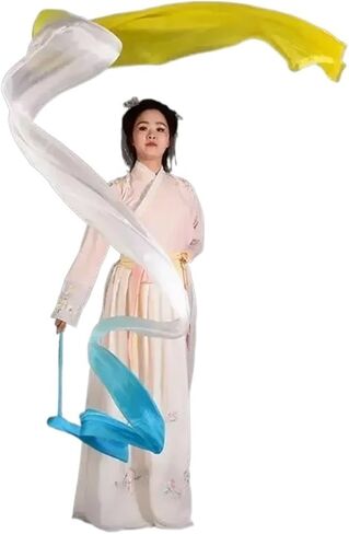 Streamer with Rods 400X45cm Dance Streamer 100% Real Silk Ribbon Dancer Wand Plus Size Professional Dancer Performance Show Props Throw Streamers(As Picture14,2PCS) in Saudi Arabia