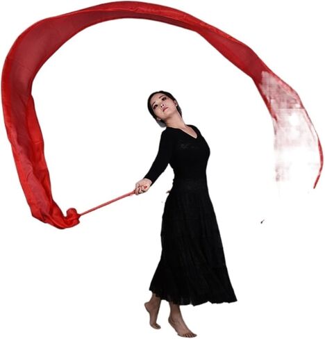 Streamer with Rods Red Color Real Silk Ribbon Streamer for Stage Performance Props Belly Dance Accessory Throwing Streamers 4M Length Throw Streamers(400x45cm) in Saudi Arabia
