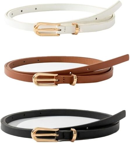 Women Skinny Belts for Jeans Dress, Thin Waist Belt with Buckle, 0.45" Width, 29.5-38.6 inch in Saudi Arabia
