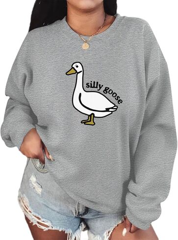 Cute Silly Goose Sweatshirt for Women Teen Girls Duck Letter Graphic Crewneck Long Sleeve Shirt Hoodie Pullover Tops in Saudi Arabia