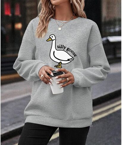 Cute Silly Goose Sweatshirt for Women Teen Girls Duck Letter Graphic Crewneck Long Sleeve Shirt Hoodie Pullover Tops in Saudi Arabia