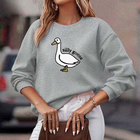 Cute Silly Goose Sweatshirt for Women Teen Girls Duck Letter Graphic Crewneck Long Sleeve Shirt Hoodie Pullover Tops in Saudi Arabia