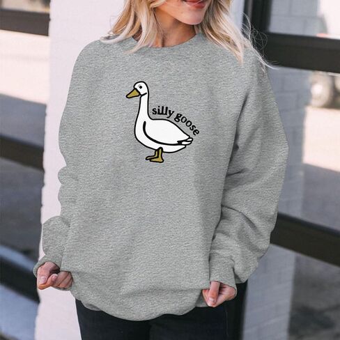 Cute Silly Goose Sweatshirt for Women Teen Girls Duck Letter Graphic Crewneck Long Sleeve Shirt Hoodie Pullover Tops in Saudi Arabia