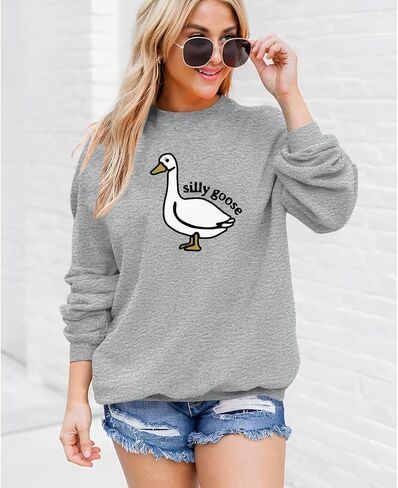Cute Silly Goose Sweatshirt for Women Teen Girls Duck Letter Graphic Crewneck Long Sleeve Shirt Hoodie Pullover Tops in Saudi Arabia