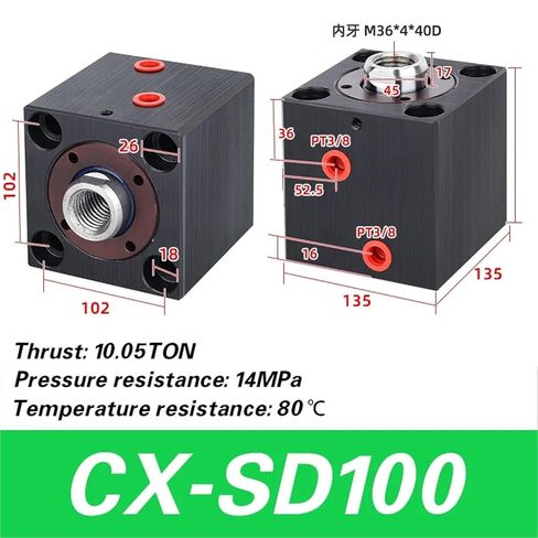 أسطوانة هيدروليكية صغيرة من سلسلة CXSD، نوع رفيع التجويف 20-100 مم مع شوط 10-100 مم للتطبيقات المدمجة (CX-SD100، شوط 80 مم) in Saudi Arabia