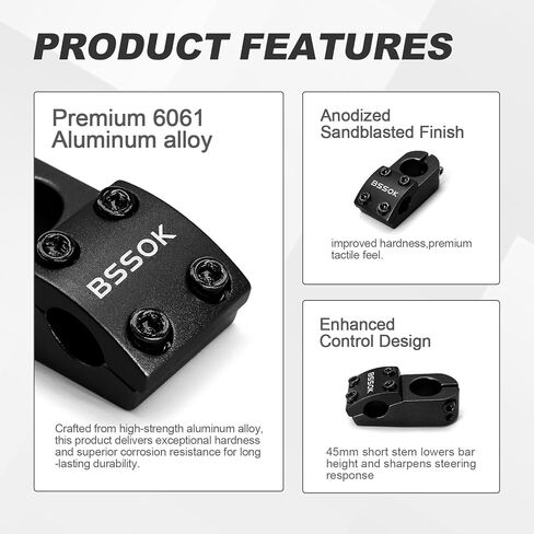 BMX Stem 22.2mm 45mm Aluminum Alloy Fixed Gear Bicycle Stem High-Strength Freestyle Stem in Kuwait