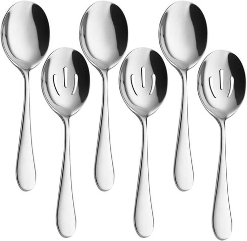 AOOSY 2 Pieces Stainless Steel Flatware Serving Sets, 8.7-Inch Long Handle Slotted Spoons and Serving Spoons for Buffet, Banquet, Cooking, and Kitchen in Saudi Arabia