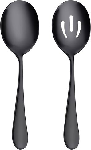 AOOSY 2 Pieces Stainless Steel Flatware Serving Sets, 8.7-Inch Long Handle Slotted Spoons and Serving Spoons for Buffet, Banquet, Cooking, and Kitchen in Saudi Arabia