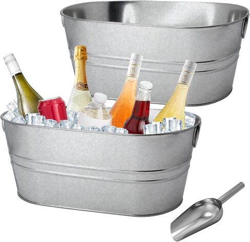 2 Pack 4 Gallon Galvanized Tub Ice Buckets for Parties Portable Beverage Tub with Handles Champagne Bucket Metal Ice Buckets for Cocktail Bar with Ice Scoop in Saudi Arabia