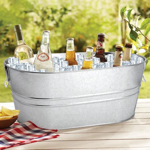 2 Pack 4 Gallon Galvanized Tub Ice Buckets for Parties Portable Beverage Tub with Handles Champagne Bucket Metal Ice Buckets for Cocktail Bar with Ice Scoop in Saudi Arabia