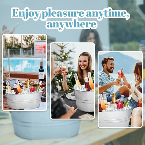 2 Pack 4 Gallon Galvanized Tub Ice Buckets for Parties Portable Beverage Tub with Handles Champagne Bucket Metal Ice Buckets for Cocktail Bar with Ice Scoop in Saudi Arabia